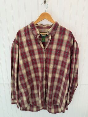 Cabela's Red and Cream Plaid Casual Shirt XLT